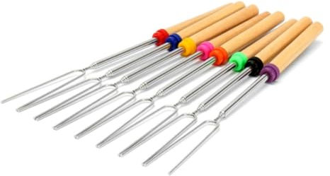 HOLIDYOYO 6 Piezas Tenedores De Barbacoa Palitos Para Hornear Brochetas De Salchicha Tenedores Para Asar Perros Calientes Tenedores De Acero Inoxidable Palos Para Asar Bambú