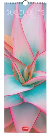 Legami - Calendario de Pared 2026, Succulents, Pequeno calendario de Pared, Planificador de 12 Meses y un Año, en 6 Idiomas, Espacio para Notas, Signos del zodiaco, Fiestas Internacionales, 16 x 49 cm