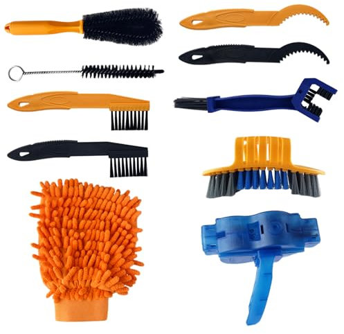 TERRARIDE 10 teilige Kettenreiniger Fahrradkette, Fahrrad Reinigungsset, Fahrradreinigung, Sbürsten für Fahrradkette, Reifen, Kettenrad, Schmutzige Reinigung Eckflecken, Passend für alle Fahrräder