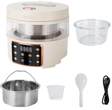 2.5-Litre Glass Rice Cooker - 400W Glass Inner Pot, Equipped with an Automatic Filter Basket, Supports 24-Hour Timer Function, Suitable for Rice, Grains and Oats, Digital Control Panel with Keep-warm