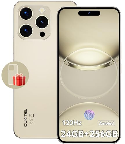 OUKITEL P1 Handy Ohne Vertrag - 24GB+256GB Smartphone Ohne Vertrag Android 14, 6.7 Zoll AMOLED Display Simlockfreie Handys 5150mAh, 50MP+32MP Kamera,GPS,NFC,Gold