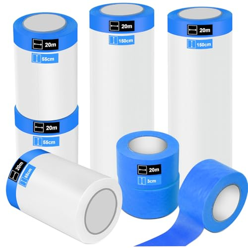 QLOUNI Lot de 8 Rouleaux Ruban de Masquage 55cm*20m/150cm*20m/280cm*20m et 3 Rolls Ruban Adhésif de Masquage Peinture (30 mm x 30 m) pour Fenêtres, Portes et Interrupteurs