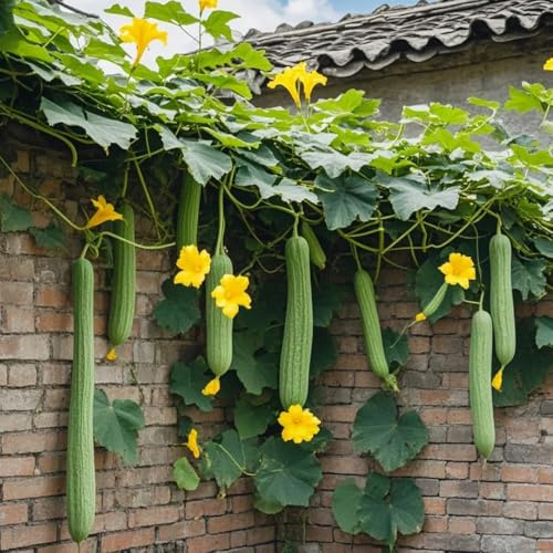 pepino esponjoso de semillas luffa, jardín cama elevada raras balcón siembra regalos sostenibles frescas 150pcs