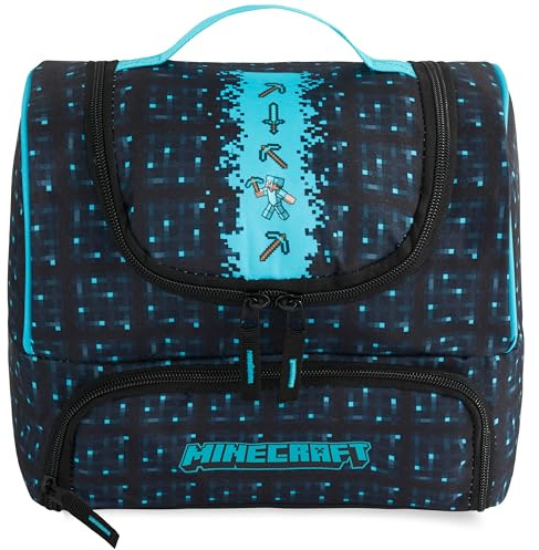 Get Trend Minecraft Kids Reusable Insulated Lunch Bag, Lightweight Dual Compartment Cooler Bag with Handle, Fits Kids Lunch Box for School, Picnic, Creeper Gamer Gifts for Boys (Multi)
