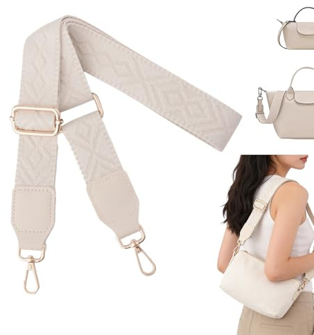 MSLSOZ Correa de bolso de repuesto para mujer, correa cruzada ajustable para el hombro (80-140 cm), correa de cuero beige de 3,8 cm de ancho, compatible con bolsos de hombro y bolsos cruzados