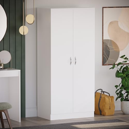 Vida Designs Riano 2 Door Wardrobe | White | Bedroom Furniture | 170H x 76W x 53D cm | with Shelf & Hanging Rail | Large Capacity Storage