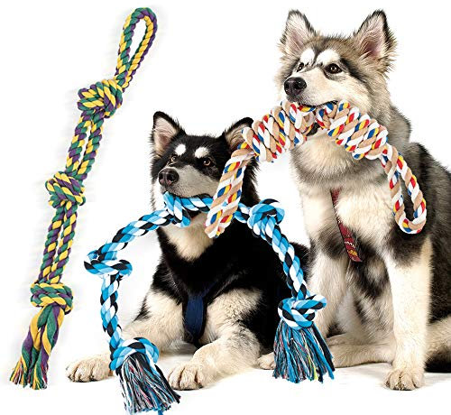 FONPOO Ensemble Lot de 10 de Jouets pour Chien, durables mâcher Corde Jouet Solitude Petits et Moyens Chiens santé (Multicolore) (Set of 3,1,8kg)