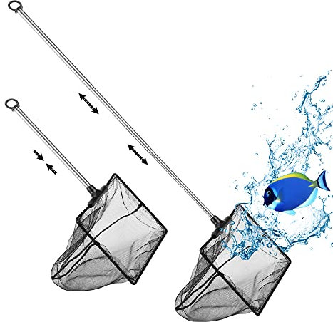 Filhome 15cm Aquarium Fish Net with Extendable Stainless Steel Long Handle 7.4''-16.3'', Fine Mesh Fish Net For Fish Tank