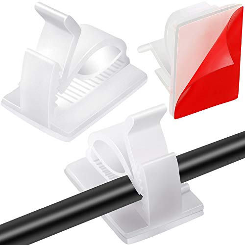 Maitys 60 Piezas Mini Clips de Cable de Exteriores con Cintas Adhesivas Mini Clips de Luz Clips de Decoración Ganchos Autoadhesivos Soporte Alambre para Luz Hadas (Blanco, Pequeño)