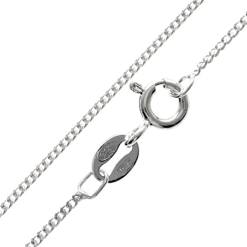 SilverAmber Jewellery 925 Sterling Silver 14 Inch (36 cm) Diamond Cut Curb Chain Necklace, 1.1mm Delicate Italian Chain, Spring Ring Clasp - GCH00914