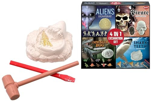 The Magic Toy Shop 4 in 1 Excavation Set Boys Girls Alien Dinosaur Digging Fairy Jewels Discovery Kit