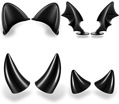 Lewtemi 4 Pairs Helmet Devil Horns Motorcycle Helmet Accessories Cat Ears Stick on Bike Helmet Devil Wings Horns with Adhesive Suction Cup Ski Helmet Accessories for Women Men Girls Boys, Black