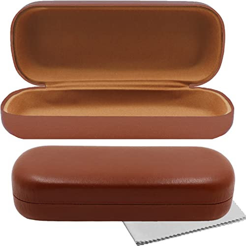 Olicky Hardcase Brillenetui, Softtouch PU Leder Brillenetui, Wird mit einem Mikrofasertuch zur Reinigung geliefert für Sonnenbrille Lesebrille Travel Reise - Braun