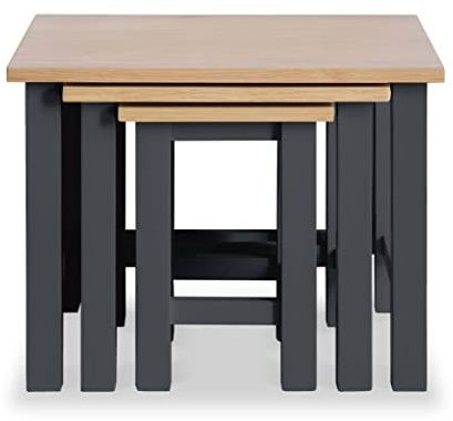 RoselandFurniture Farro Charcoal Nest Of Tables with Oak Set of 3 Nesting Coffee Tables, Painted Solid Wooden Small Contemporary Occasional Nested Side Lamp Stands for Living Room | Fully Assembled