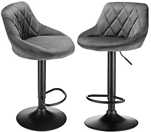 XDAILUYYDS Barhocker Samt 2er Set, Höhenverstellbare Barstühle, 360° Drehstuhl, Küchenstühle mit Rückenlehne und Fußstütze, Esstisch Stuhl-Geeignet für Lobby, Tresen. (Grau)