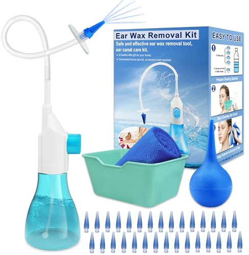 MOEBULB Ear Wax Removal Kit Earwax Removal Tools Manual Ear Irrigation Flushing System Ear Cleaner Safe & Effective Ear Cleaning Kit for Adults, Kids & Elders Home Ear Washer No Doctor's Visit Require