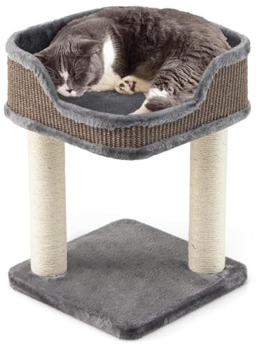 SOARS Kratzbaum, Katzenbaum klein stabil, Katzenkratzbaum mit Kuscheliges Katzenbett, Sisalseil für kratzbaum, Katzenmöbel, 39 x 39 x 50 cm