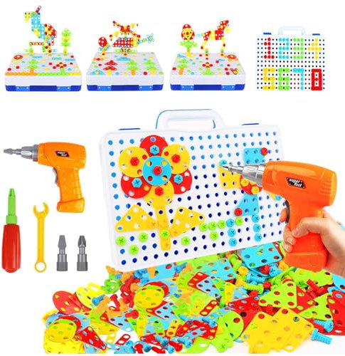 Toys for 4 Year Old Boys Kids Construction Toys Take Apart Build Blocks Set with Storage Box STEM Educational Puzzle Drill Toy for Age 3 4 5 6 Year Old Boys Girls Children