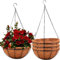 LATERN 4 Piezas Macetas Colgantes de Metal con Revestimiento de Fibra de Coco, 20CM Jardinera Redondas de Metal con Revestimiento de Fibra de Coco con 40CM Cadena para Jardín Balcón Patio Planta Flor