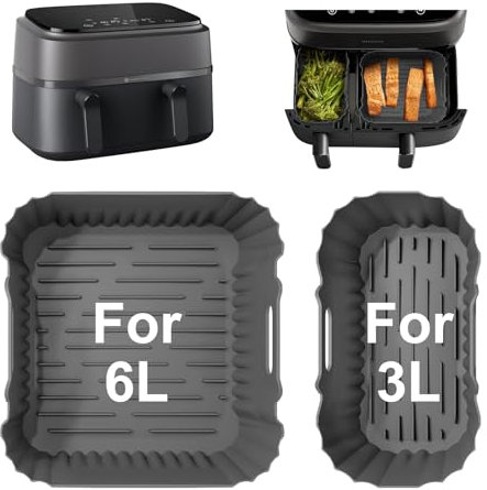 FJNATINH Philips Airfryer Zubehör for Philips Dual Airfryer 3000/5000 Series,Silikonform Airfryer Philips Dual Basket NA350 NA550 6L/3L(Grau)