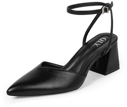 QIY Chunky Heels for Women Comfortable Low Womens Black Heels Closed Toe Block Heel for Women Slingback Sling Back Strappy Short Heel Pointed Toe Pumps Wedding Dress Shoes Size 8.5