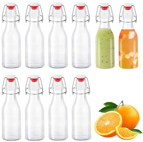 Roysmart 6 Stück Glasflaschen, Glasflaschen 250ml mit Bügelverschluss, Kleine Flaschen Zum Befüllen, Bügelverschlussflasche, Bügelflasche zum Befüllen, Saftflasche für Öl, Essig, Saft & Limonade