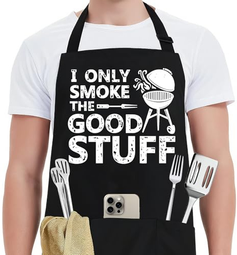 Funny Aprons for Men Women - Grilling BBQ Cooking Apron with 3 Pockets