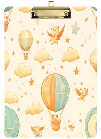 YETTASBIN Hot Air Balloons Clipboard, A4 Letter Size Acrylic Clipboards with Hanging Hole & Metal Clip for Nurse Office Worker Student, 12.5 x 9 Inch(Gold)