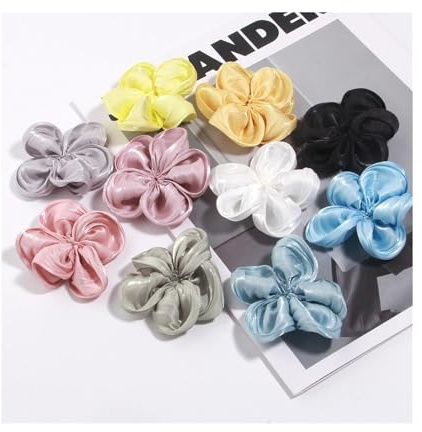 LOVSSU tygblommor 10 stycken 7 cm satin konstgjorda tyg blommor lapp applikation bröllopsklänning gör-det-själv brud hårslöja kläder huvudbonad dekoration (blandad)