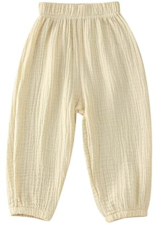 Mjjsk Småbarn flickor pojkar byxor elastisk midja vardaglig bekväma haremsbyxor barn skola joggingbyxor barn andningsbara mjuka byxor, BEIgE, 4-5 År