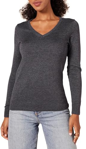 Amazon Essentials Jersey Ligero de Manga Larga con Cuello en V Mujer, Carbón Mezcla, L