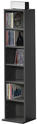 [en.casa] CD/DVD Shelf 90x20x20 cm Dark Grey Bookshelf 6 Compartment Box CD Holder