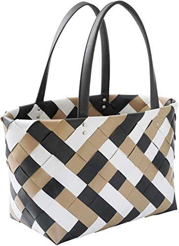 Kobolo Tasche Einkaufstasche Einkaufskorb geflochten Kunststoff Shopper COFFEE XXL