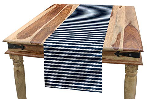 ABAKUHAUS Marine Tischläufer, Seil-Streifen-Muster, Esszimmer Küche Rechteckiger Dekorativer Tischläufer, 40 x 225 cm, Weiß und Blau