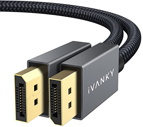 IVANKY DisplayPort Kabel 4K, DP Kabel 4K@60Hz, 2K@144Hz, 2K@165Hz, 1080@240Hz, Display port Kabel mit FreeSync/G-Sync, Geeignet für 144Hz-Gaming-Monitor, PC, Grafikkarte (3M, 4K, Grau)