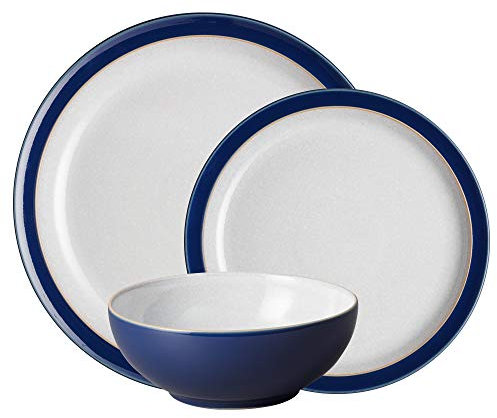 Denby - Elements Dunkelblau Tafelservice für 4-12-teiliges Keramikgeschirr-Set - Spülmaschinenfest Mikrowellengeeignet Geschirrset - 4x Speiseteller, 4x mittlere Teller, 4x Müslischalen