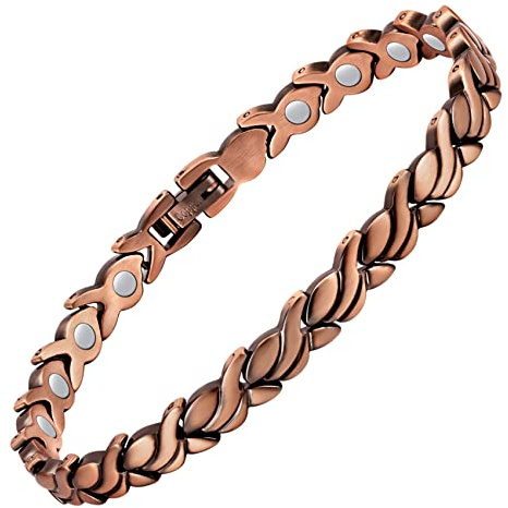 Feraco Copper Bracelet for Women 99.99% Solid Copper Magnetic Bracelets, Unique X Shape Links (Fishtail)
