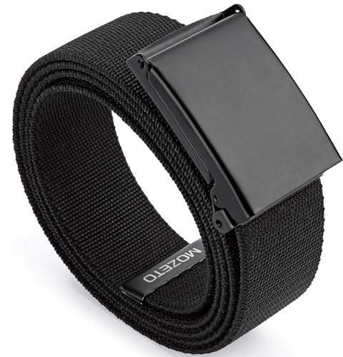 MOZETO Cintura in tessuto per uomo e donna, altezza 3,8 cm, cintura in tela, tessuto resistente, chiusura stabile, Nero A# Elasticizzato, Medium