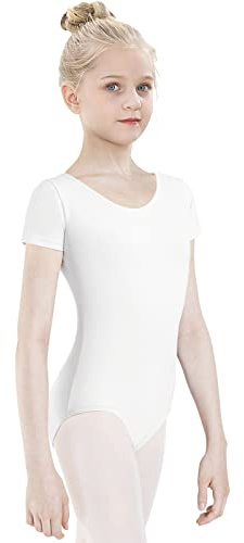 tanzdunsje Ballettanzug Mädchen Ballett Trikot Kinder, Ballett Body TanzBody Turnanzug Gymnastikanzug Trikot für Kinder Damen Größe 100-170 (160, Weiß)