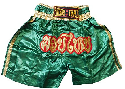 Kinder Muay Thai Boxen Short Hose Pant MMA Kickboxen Jungen Mädchen Workout Junior Sport Gym Fitness (M Muay Thai Green)