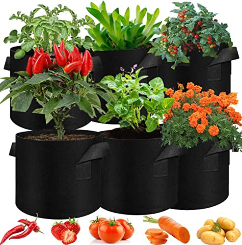 Sacos para Plantas, XRR 6 Piezas 40L de Tela no Tejida con Asas Bolsa de Cultivo de Plantas para Patatas, Plantas Hortalizas(10 Galones Negro)