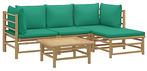 vidaXL Salon de Jardin 5 pcs avec Coussins Vert Bambou, Ensemble de Salon, Ensemble de Salon extérieur, Ensemble de mobilier d'extérieur