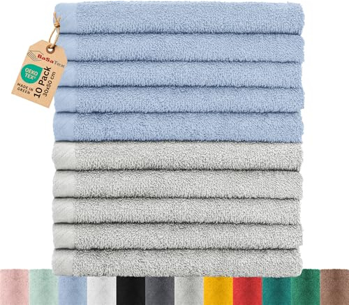 10-pack frottégästhanddukar set 30 x 50 cm | 100 % bomull | 10 x gästhandduk grå/rökblå
