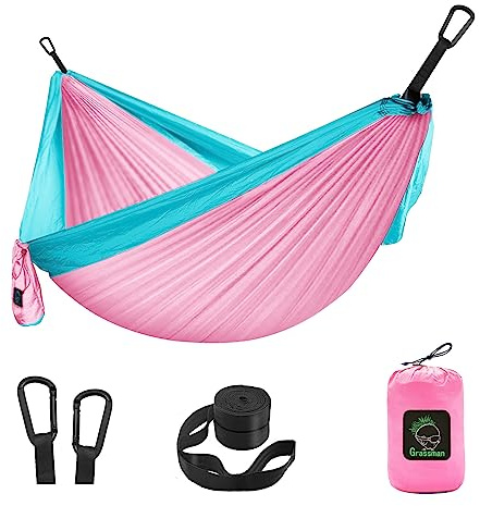 GRASSMAN Kids Hammock-Small Camping hammocks, Portable Camping Gear for Child Indoor/Outdoor use, with Tree Straps & Carabiners Pink & Blue