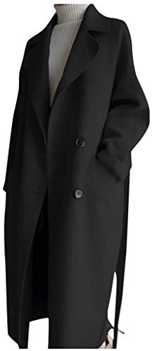 Shffuw Veste Manteau Veste oversize pour femme en mélange de cachemire et laine avec ceinture Veste Courte Femme Chic (Black, L)