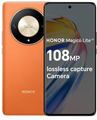 HONOR Magic6 Lite, Sim-Free Mobile Phones, 5G Smartphone, 8GB+256GB, 6,78” Anti-Drop 120Hz Display, 108MP Triple Rear Camera, 5300mAh Battery, Dual SIM, Android 13, Sunrise Orange