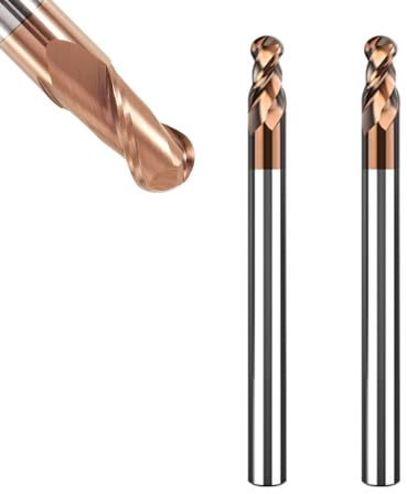 Asnomy Set di 2 frese a testa sferica VHM - Diametro: 4 mm - Rivestimento AlTiN HRC 55 - Frese a testa sferica in carburo di tungsteno - Fresa per incisione CNC a 2 denti - Per metallo