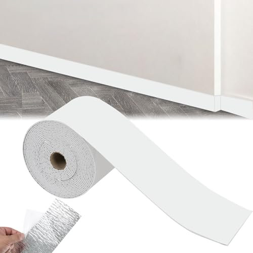 Listón de zócalos blandos, autoadhesivo, 10 cm x 10 metros, rodapié flexible autoadhesivo, color blanco