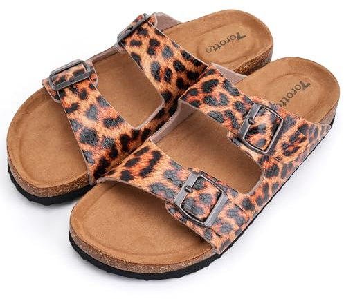 Torotto Damen Pantoletten Sandalen Leder Erwachsene Clogs Hausschuhe Arbeitsschuhe Bequeme Classic(Gelber Leopardenmuster,39 EU)