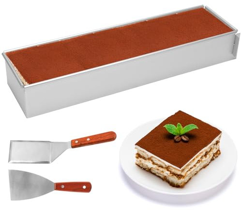 Gohytal Backform Rechteckig Tiramisu, Verstellbare Rechteckige Mousse-Kuchenform aus Aluminiumlegierung mit 2 Pfannenwender Kuchenform Eckig für die Tortenzubereitung Toast Brote Backen Schichttorten